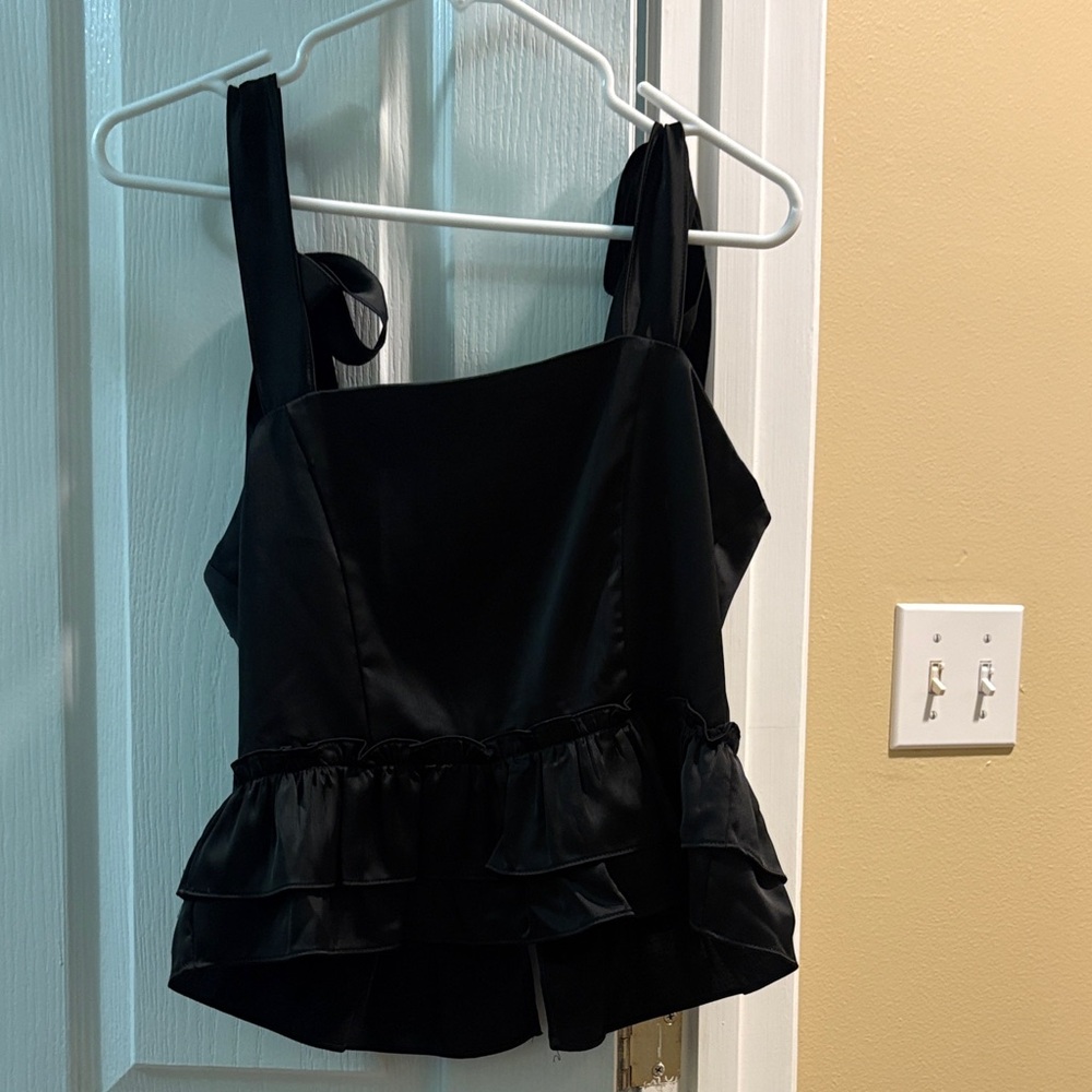 glam Black Ruffle Hem Camisole